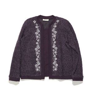 CD Petites Womens Large Maroon elegant floral Embroidered Long Sleeve Sweater